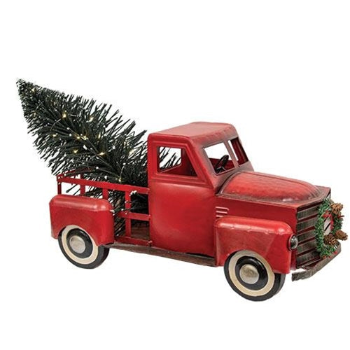 *Lg Red Metal Truck w/Tree & LED Light