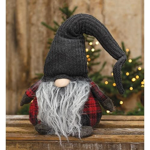 Large Plush Red/Dk Grey Plaid Santa Gnome w/Dk Grey Hat