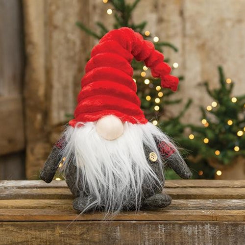 Small Plush Red/Dk Grey Plaid Santa Gnome w/Red Hat