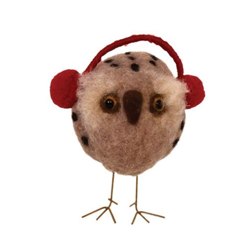 Felted Owl w/Earmuffs Ornament