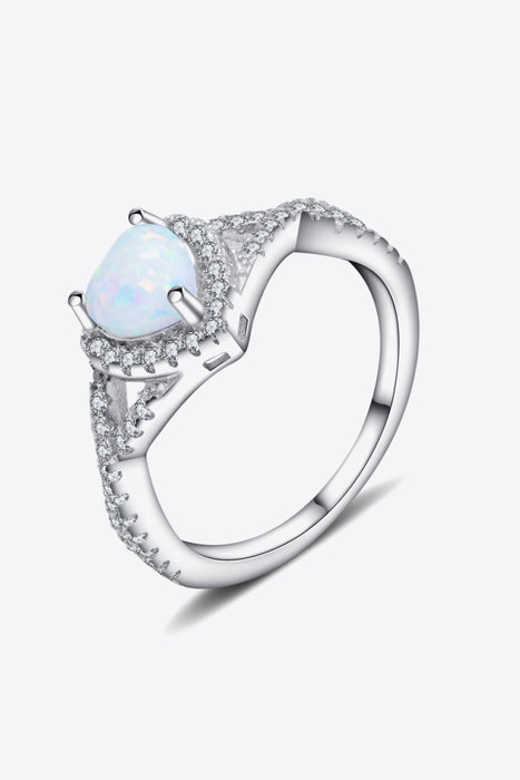 925 Sterling Silver Heart Opal Crisscross Ring Silver