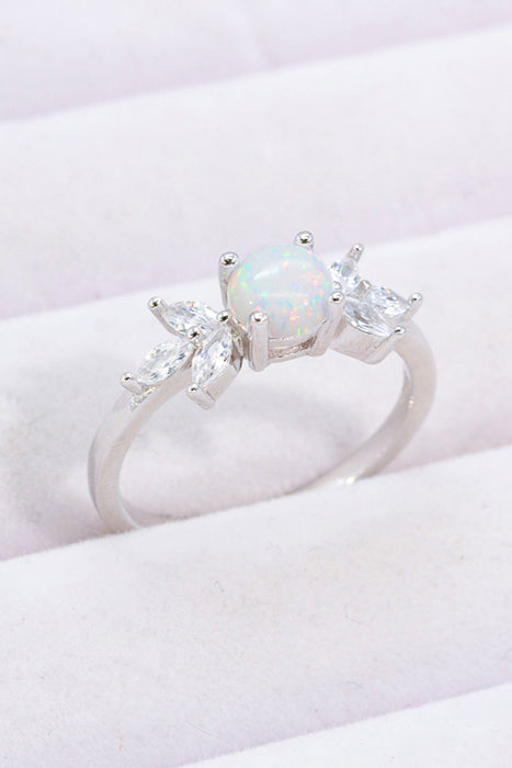 925 Sterling Silver Opal and Zircon Ring Opal