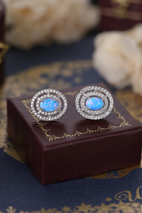 925 Sterling Silver Opal Round Stud Earrings Sky Blue One Size