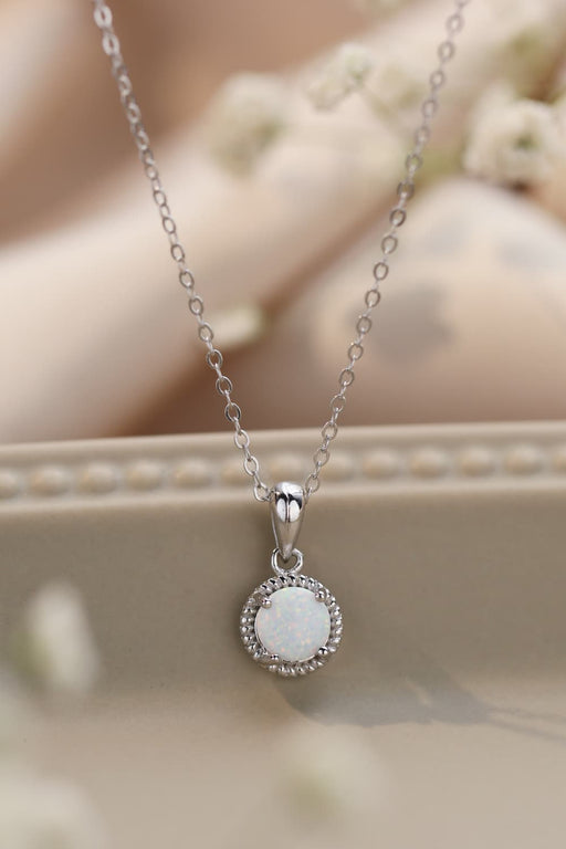 Opal Round Pendant Chain Necklace White One Size