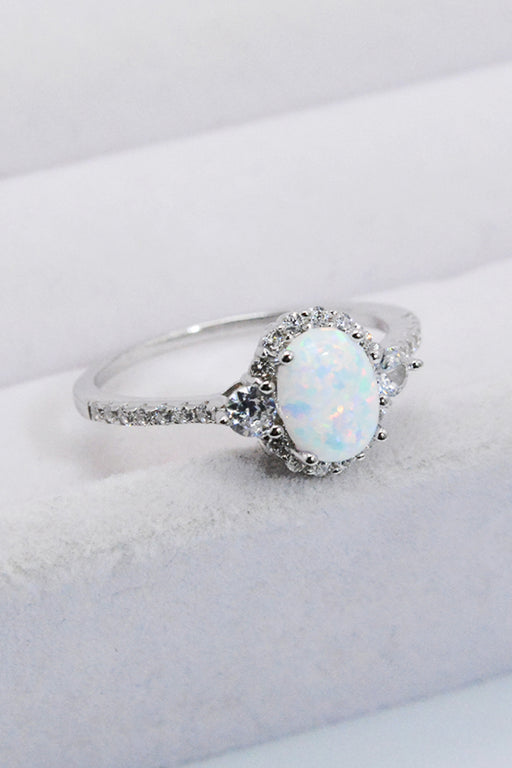 925 Sterling Silver Platinum-Plated Opal Ring Opal
