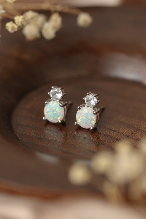 4-Prong Opal Stud Earrings White One Size
