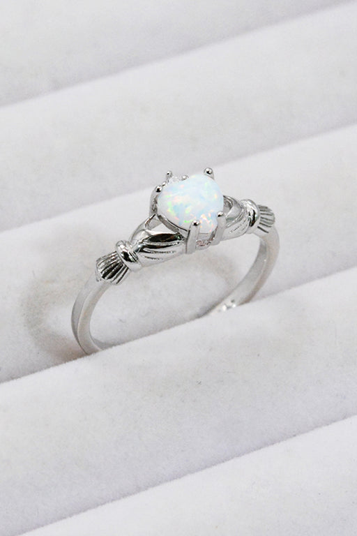 925 Sterling Silver Heart Opal Ring Opal