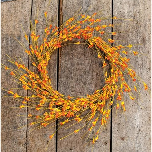 Wispy Orange Buds Flower Wreath 22"