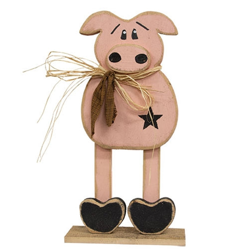 Rustic Wood Skinny Leg Pig on Base