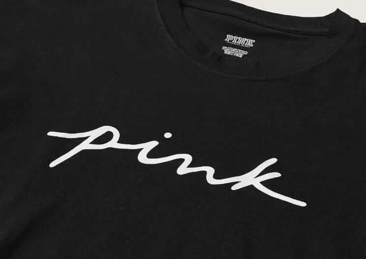 Victoria’s Secret Pink Long Sleeve Campus T-Shirt Pink Script Logo